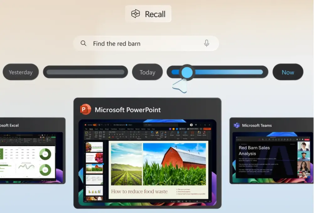 microsoft recall privacy - recall in action showing timeline
