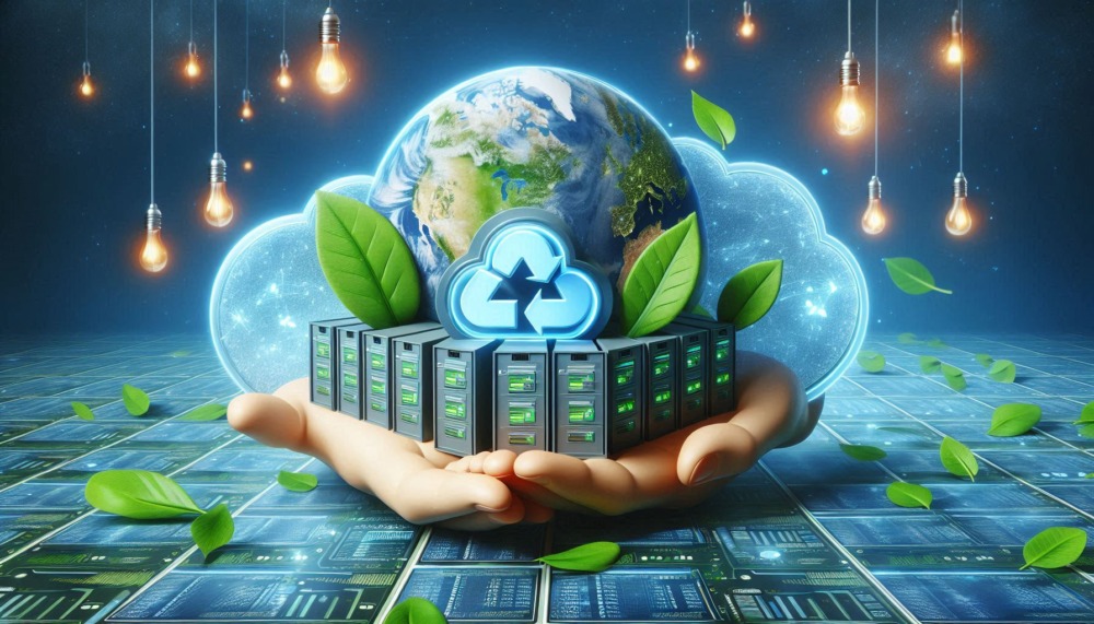 Wasabi Zero Circle eco partnership shown by hands holding green data centre in clouds