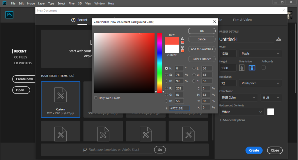 Photoshop colour picker