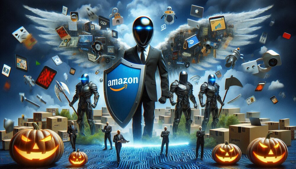 amazon joins EU Internet Forum shown as Amazon warrior holding shield