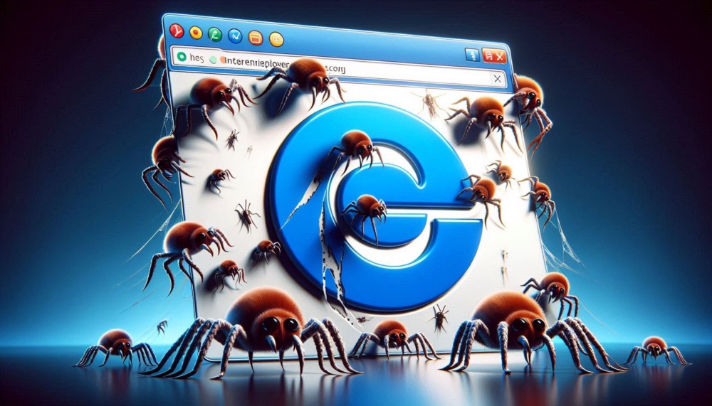 Internet Explorer zero-day shown by bugs creeping over logo