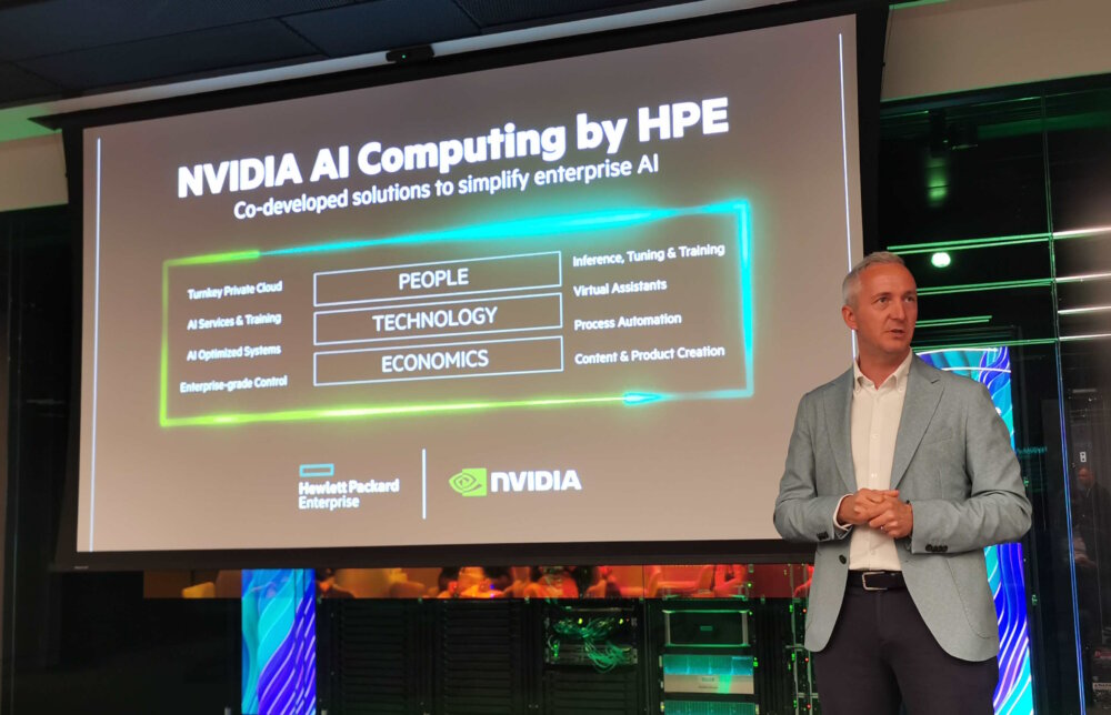 hpe ai dementia cure - picture of HPE MD UKIMEA Matt Harris at London event