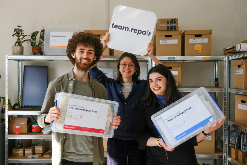 Team Repair's co-founders of Megan Hale, Anaïs Engelmann and Oscar Jones