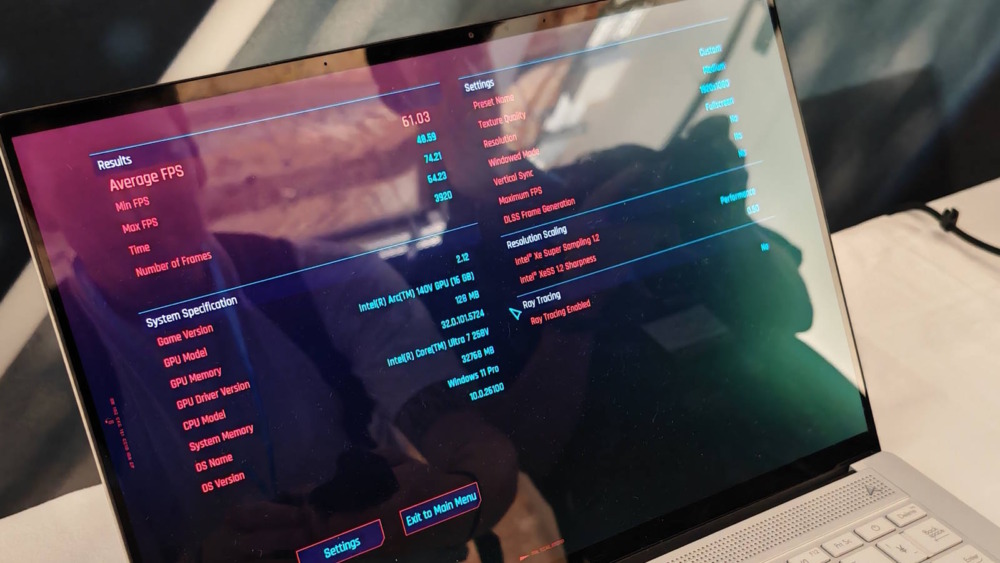 Intel Core Ultra 200V Cyberpunk 2077 performance score