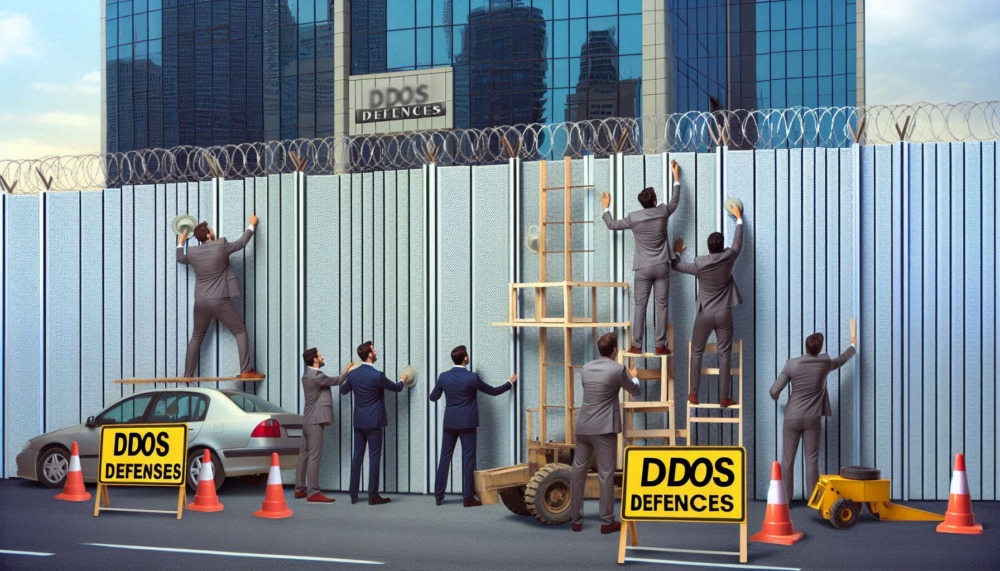 DDoS Regulations lack of power shown by men building fence around building