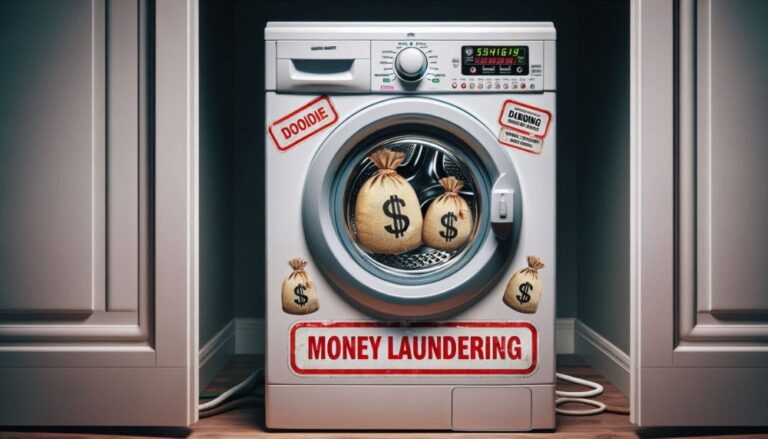 fight against money laundering shown my washing machine with money laundering on the outside