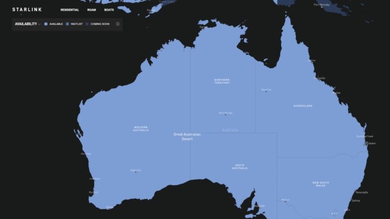 Optus Starlink satellite partnership shown by Starlink map of Australia with Optus logo